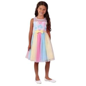Jona Michelle Pastel Colors Fit and Flare Tulle Sundress with Floral Embroidery